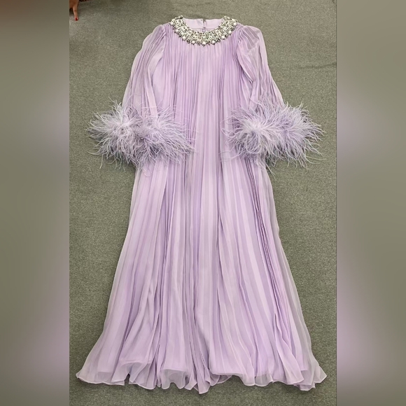 Self-Portrait Lilac Chiffon Feather Midi Dress - Picture 6 of 6